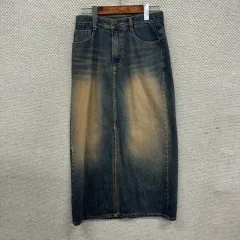 ブラックアップ デニム ロング丈スカート S M16485