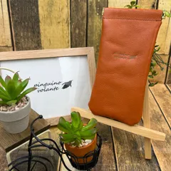 【姫路レザー】バネ口金　小物入れ　メガネ入れ　ペンケース　オレンジ　革　本革