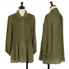 ジュンヤワタナベ コムデギャルソンJUNYA WATANABE COMME des GARCONSシフォンピンタックラウンドカラープルオーバーブラウス オリーブMのサムネイル