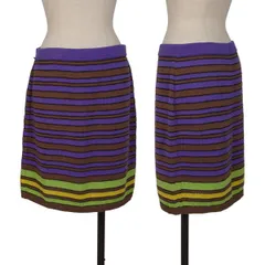 ジャンニヴェルサーチGIANNI VERSACE ボーダーニット台形スカート 茶紫黄緑44のサムネイル