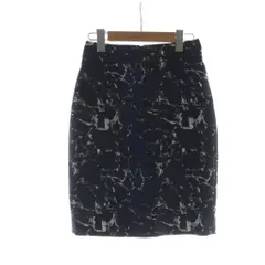 バレンシアガ BALENCIAGA タイトスカート ミドル ロゴ ジップフライ 総柄 絹混 シルク混 34 XXS 紺 ネイビー ■GY19 /MQのサムネイル