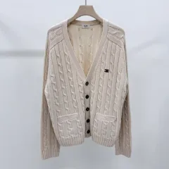 S+級/XL セリーヌ トリオンフ カシミア ケーブルニット カーディガン アイボリーのサムネイル