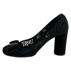FERRAGAMO/SalvatoreFerragamo(サルバトーレフェラガモ) パンプス 5 1/2 B レディース - 黒 リボン/ヴァラ/レース/アウトソール張替済