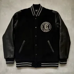 CLUCT クラクト スタジャン M 黒 袖レザー 牛革 ワッペン バック刺繍 美品 バーシティジャケット ウール ルードのサムネイル