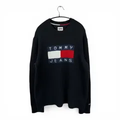 (M) トミー ジーンズ メランジ フラグ リップ セーター ブラック