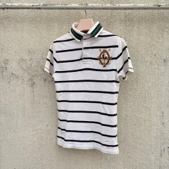 ポロラルフローレン ヴィンテージ ワッペン ストライプ PKカラー 半袖Tシャツ (S)