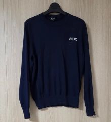 美品 A.P.C. 刺繍ロゴ ハイゲージ クルーネックニットセーター Lサイズ 