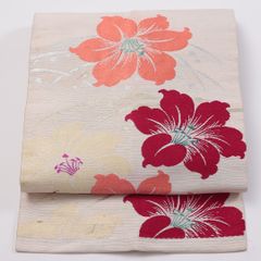△名古屋帯 洒落帯　高級△ 正絹　花柄　刺繍　草花　313 名古屋帯 洒落帯 高級 ♢ 正絹 アンティーク 刺繍 花柄 草花 393