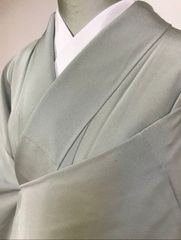 ☆09）美品 夏物 夏着物 小紋 小千谷ちぢみ風 ほぼ麻 青 身丈162