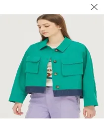 BENETTON グリーン デニム バイカラー ジャケット(66-77)のサムネイル