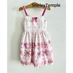 ShirleyTemple　シャーリーテンプル　リボンプリントジャンパースカート 日本製　110    ピンク系　可愛い　オシャレ　女の子　キッズ　子供服　オシャレ　送料込み   3408182