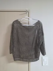 レディース メッシュ ニット 長袖 Tシャツ ブラウン