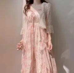 カーディガン ノースリーブ 花柄 ロング ONE PIECE セット