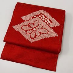 Saji❤️名古屋帯　新品未使用 未使用 絞り 生成り×緋色 九寸名古屋帯 - メルカリ