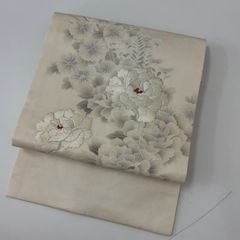 売切値下げ】△605mnf42△花 銀糸 白系 リメイクにも 名古屋帯