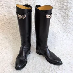 美品✨エルメス ジャンピングブーツ ケリー ロング レザー 黒 38 1/2 シルバー金具 カーフレザー ボックスカーフ イタリア製 ベルト ローヒール　ラウンドトゥ 乗馬　ジョッキー 2025年定価475,200円のサムネイル