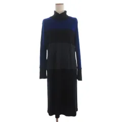 ランバン LANVIN ニットワンピース タートルネック 長袖 ボーダー 青 黒 グレー ブラック ブルー 38のサムネイル