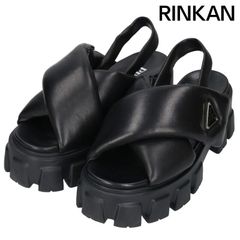 美品】PRADA モノリス パデッドナッパレザー サンダル 38 ブラック 25