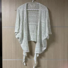 白クロシェ ニット カーディガン M