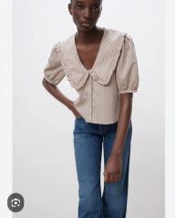 完売品】ZARA ザラ リボン付きドットプリントブラウス⭐︎ホワイトS