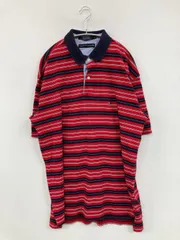 TOMMY HILFIGER トミーヒルフィガー ポロシャツ XL レッド 半袖 ボーダー柄 ワンポイント ブランドロゴ
