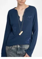 ZADIG&VOLTAIRE Tuni ヘンリー クリスタル ビーズ ロングスリーブ Tシャツのサムネイル