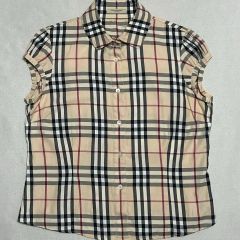 BURBERRY LONDON】ノバチェックホースロゴ刺繍 半袖シャツブラウス