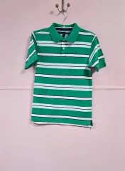 トミーヒルフィガー グリーン ストライプ 半袖 カラーTシャツ