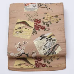 特価！アンティーク 九寸名古屋帯 帯丈328cm 正絹 六通 名古屋仕立て 織り 茶屋辻 梅 菊 ピンク系 RP 1245-01377
