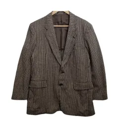 ヴィンテージ ブラウン CHECK ウール ブレーザー L オーバーサイズ ジャケット / ルーズフィット