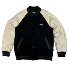 Stussy スタジャン ブラック アイボリー S - メルカリ