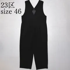 23区 Vネックサロペット 46　ニジュウサンク ノースリーブ オールインワン ブラック ジャンプスーツ テーパード バックジップ トリアセテート 大きいサイズのサムネイル