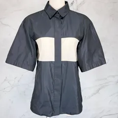 JIL SANDER NAVY ジルサンダー　ネイビー　半袖シャツ　ポリエステル　イタリア製　比翼　ネイビー　ホワイト　白　白色　レディース　36サイズのサムネイル