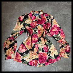 Austin Reed ブラウス レディース ブラック 花柄 シルク100% クラシカル 上品 主役 vintage 古着のサムネイル