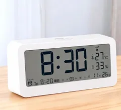 目覚まし時計 電波時計 置き時計 文字も大きくてみやすい 乾電池式 画面が明る 温度計・湿度計付き 多機能デジタル時計 静音 スヌーズ機能 バックライト 簡単な操作 時間管理 14.6*4*6.8cm (白)のサムネイル