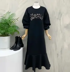(新品) レタリング 起毛 ワンピース ルーズフィット フレア ロング丈ワンピース