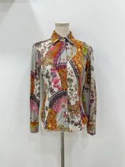 美品 エトロ ペイズリー柄 ストレッチ長袖シャツ 紫赤系 サイズ38 ve9