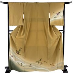 仮絵羽 付下げ 斉藤三才 三才鳥 横縞模様 唐金色 しつけ糸 KK-2015