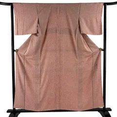 【美品】 小紋 身丈157cm 裄丈63cm S 袷 松井青々 落款 幾何学模様 ピンクベージュ 正絹 秀品 【中古】のサムネイル
