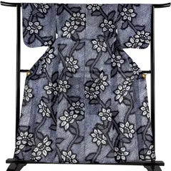 【美品】 浴衣 身丈159cm 裄丈63cm S 絞り浴衣 草花 濃紺 綿 名品 【中古】