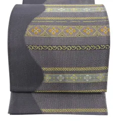 【美品】 袋帯 名品 王朝絢爛横段文 花菱 金銀糸 紫 六通 正絹 【中古】