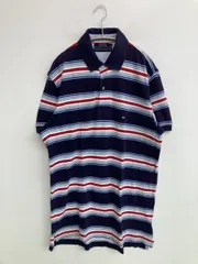 TOMMY HILFIGER トミーヒルフィガー ポロシャツ M ネイビー ボーダー柄 ワンポイント 半袖