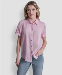 ダナキャランニューヨーク レディース トップス シャツ プリント 半袖 DKNY Jeans Womens Print Rolled ShortSleeve Shirt Pink Lavender ピのサムネイル