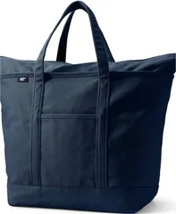 ランズエンド レディース バッグ Lands End Extra Large Solid Color 5 Pocket Zip Top Canvas Tote Bag Radiant navy ネイビのサムネイル