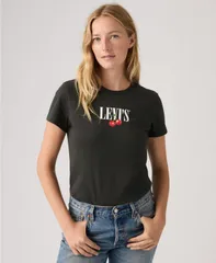 【送料無料】 リーバイス レディース シャツ トップス Womens Perfect Graphic Logo Cotton TShirt P2_disco Cherries Pirate Black
