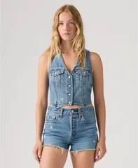 リーバイス レディース アウター ジャケット・ブルゾン Vネック ベスト コットン 刺繍 Levis Womens Embroidered Mainline VNeck Cotton Racer Veのサムネイル