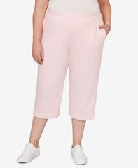 알프레드 다너 레이디스 하의 캐주얼 팬츠 플러스 사이즈 파일 캡 Alfredunner Plusize Classic Everyday French Terry Flat Front Capri Pants Pink 핑크