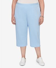 알프레드 다너 레이디스 하의 캐주얼 팬츠 플러스 사이즈 파일 캡 Alfredunner Plusize Classic Everyday French Terry Flat Front Capri Pants Cornflower