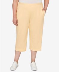 알프레드 다너 레이디스 하의 캐주얼 팬츠 플러스 사이즈 파일 캡 Alfredunner Plusize Classic Everyday French Terry Flat Front Capri Pants Buttercup