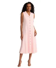 【送料無料】 ジョーンズニューヨーク レディース シャツ トップス Womens Collared LinenBlend Midi Shirtdress Petal Pink